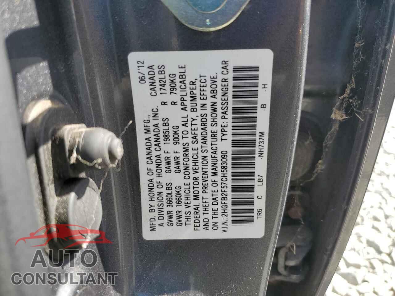 HONDA CIVIC 2012 - 2HGFB2F57CH583090