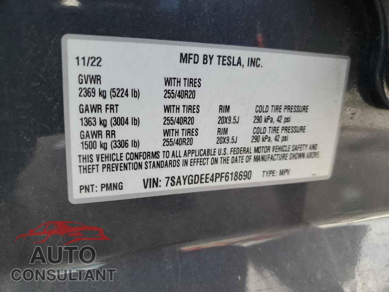 TESLA MODEL Y 2023 - 7SAYGDEE4PF618690