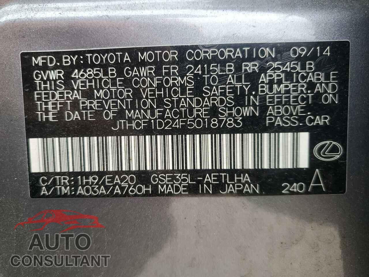 LEXUS IS 2015 - JTHCF1D24F5018783