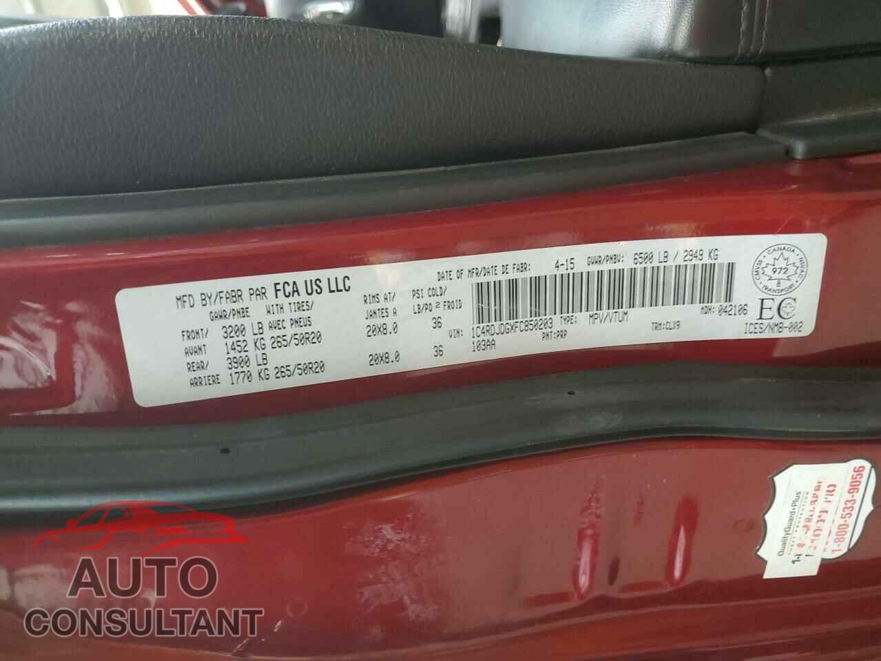 DODGE DURANGO 2015 - 1C4RDJDGXFC850203