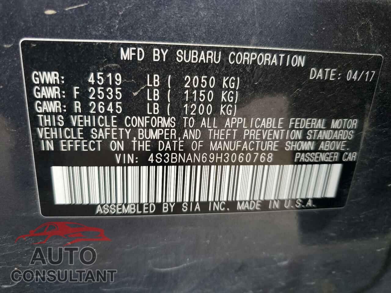 SUBARU LEGACY 2017 - 4S3BNAN69H3060768
