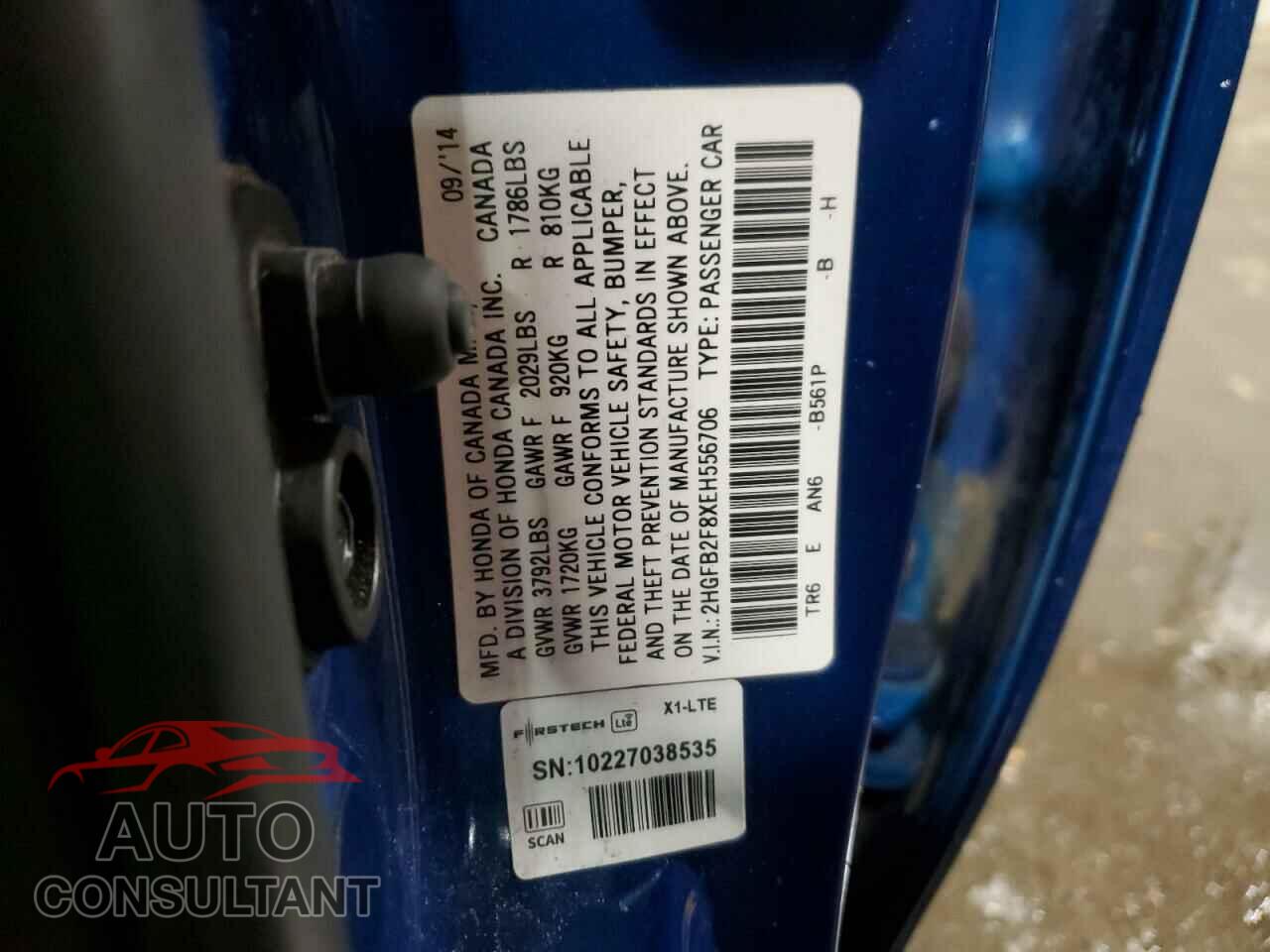 HONDA CIVIC 2014 - 2HGFB2F8XEH556706