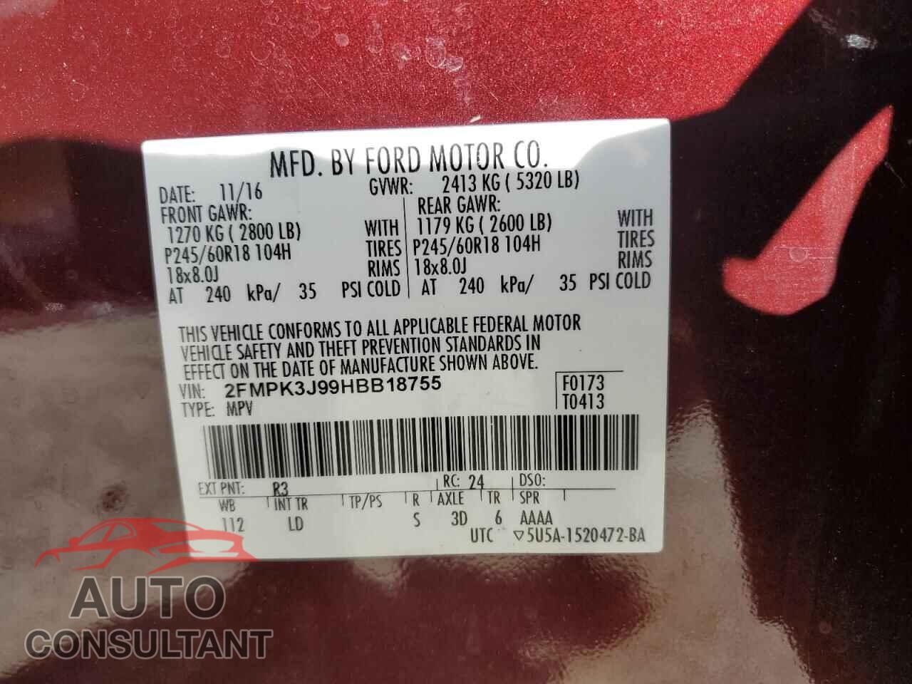 FORD EDGE 2017 - 2FMPK3J99HBB18755