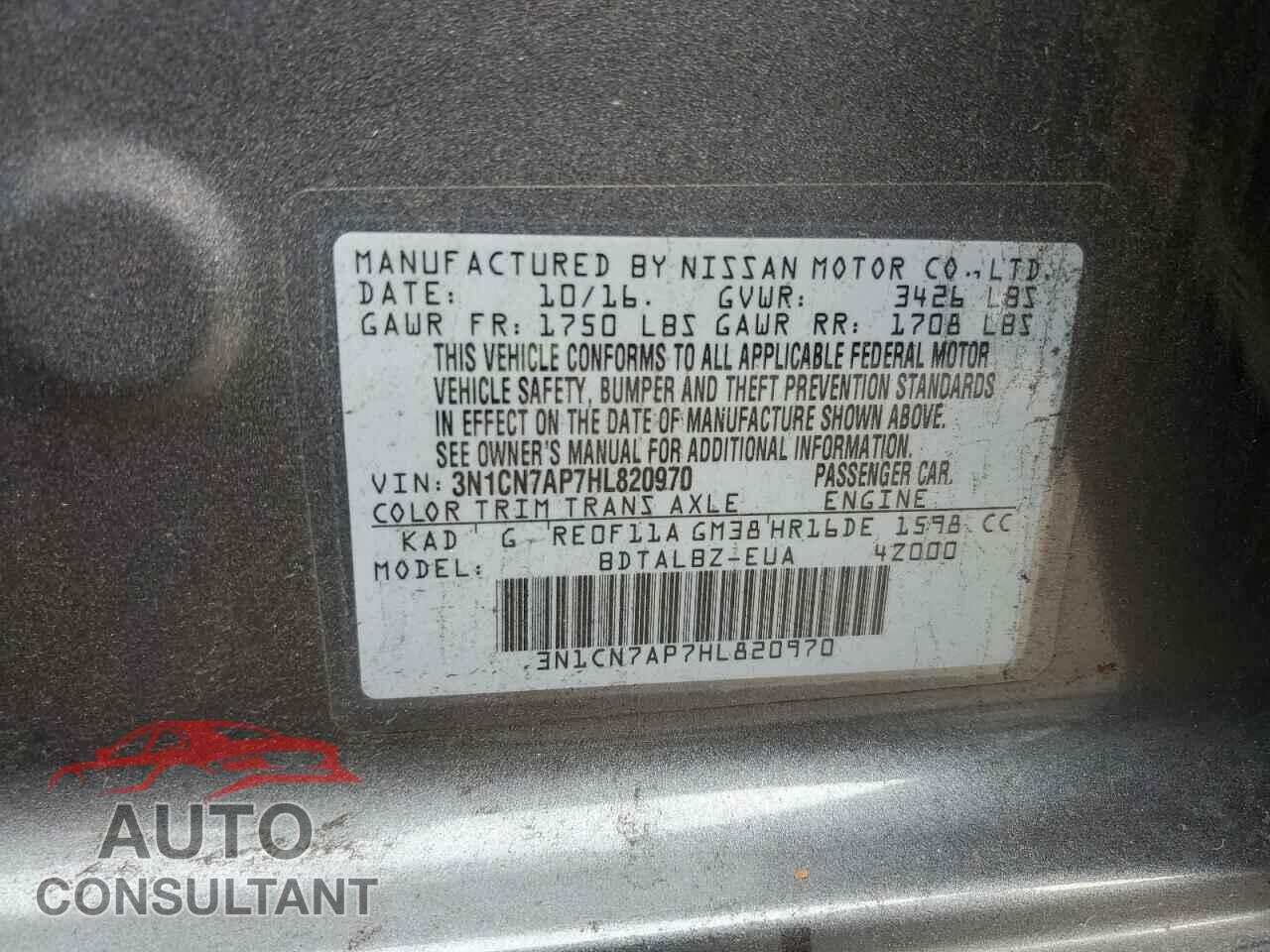 NISSAN VERSA 2017 - 3N1CN7AP7HL820970