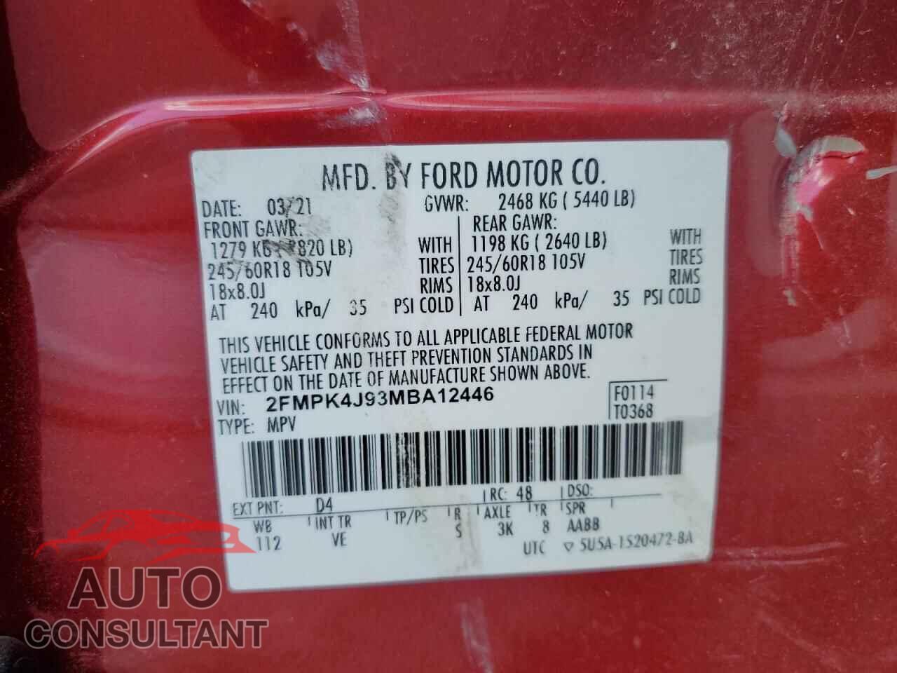FORD EDGE 2021 - 2FMPK4J93MBA12446