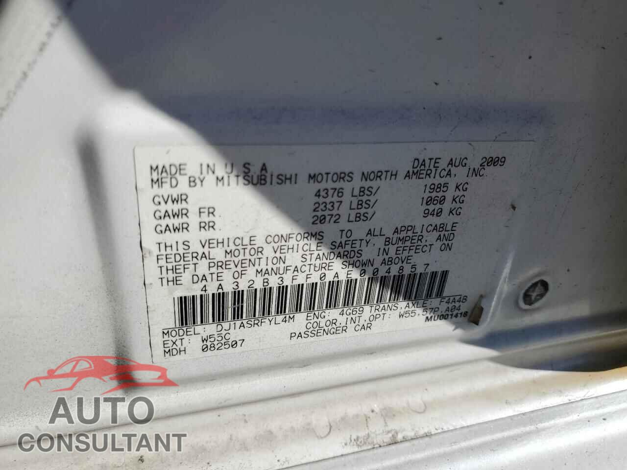 MITSUBISHI GALANT 2010 - 4A32B3FF0AE004857