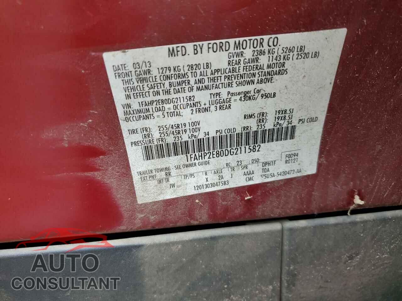 FORD TAURUS 2013 - 1FAHP2E80DG211582