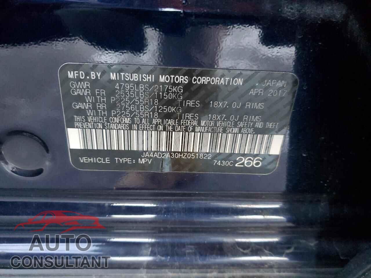 MITSUBISHI OUTLANDER 2017 - JA4AD2A30HZ051822