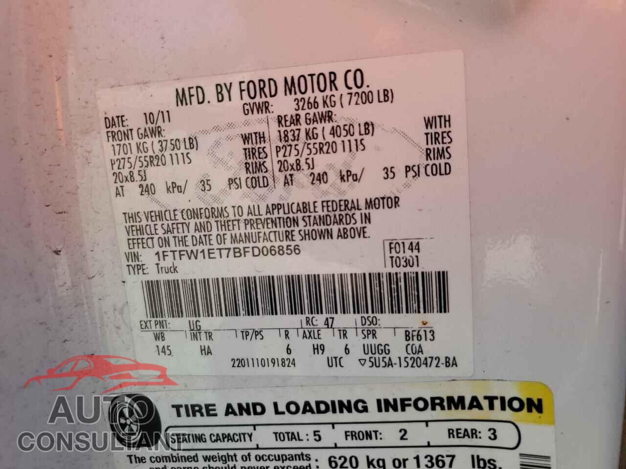 FORD F-150 2011 - 1FTFW1ET7BFD06856