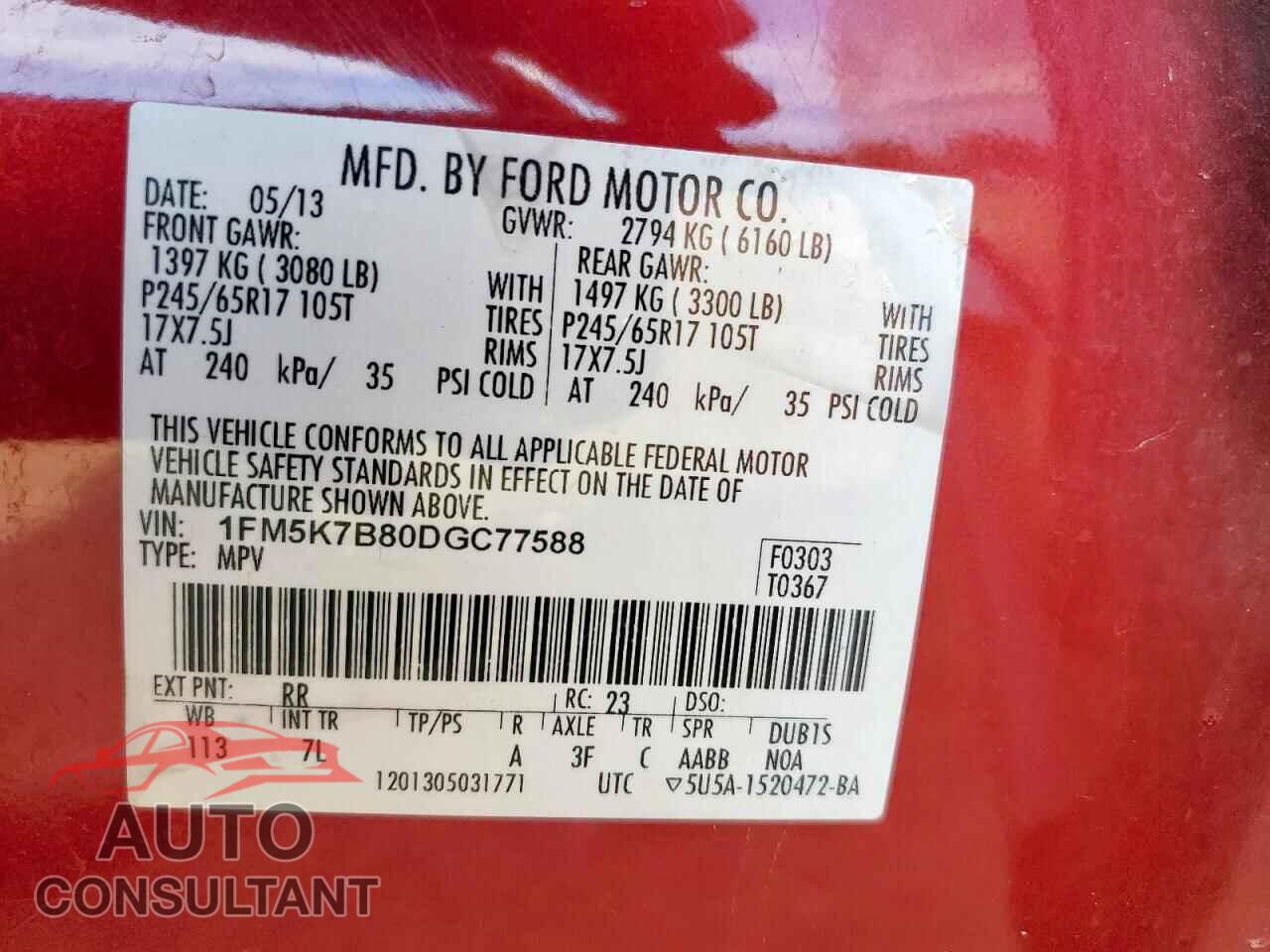 FORD EXPLORER 2013 - 1FM5K7B80DGC77588