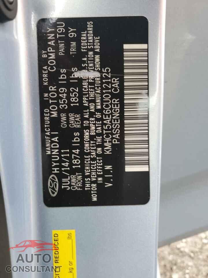 HYUNDAI ACCENT 2012 - KMHCT5AE6CU012125