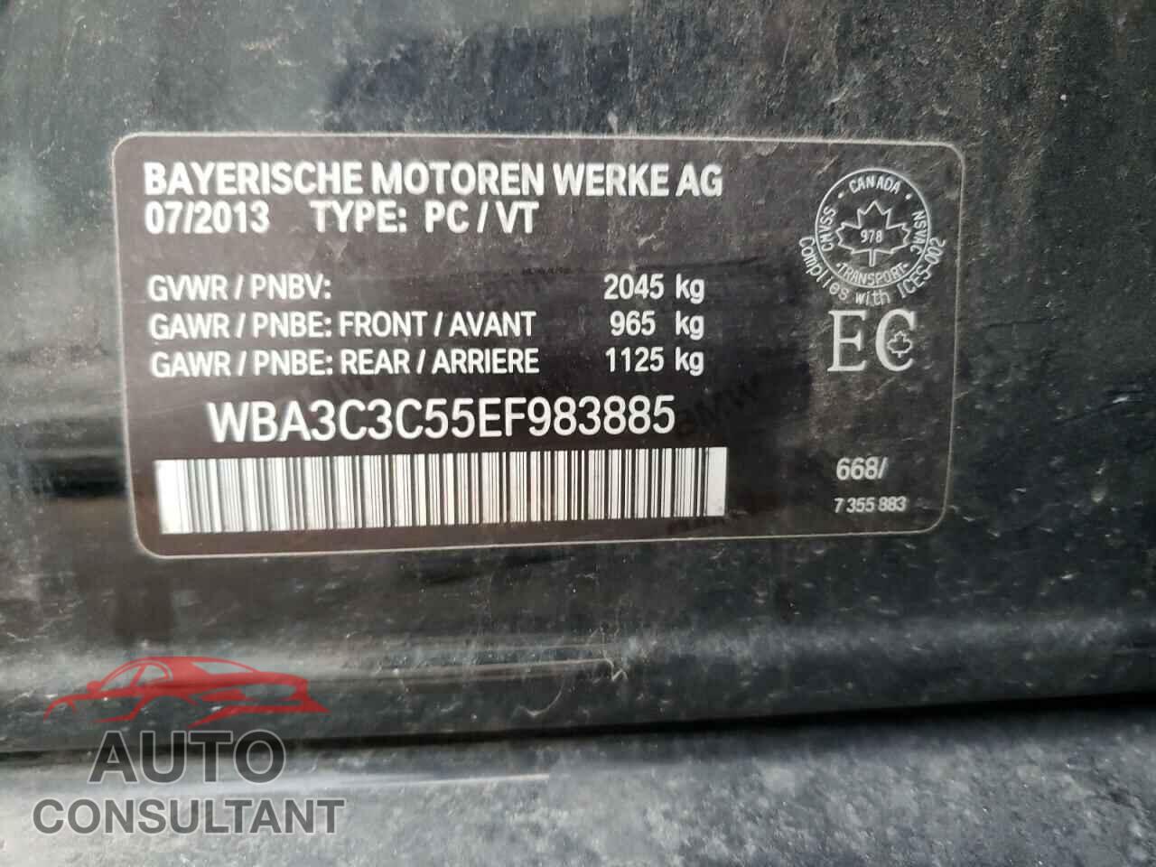 BMW 3 SERIES 2014 - WBA3C3C55EF983885