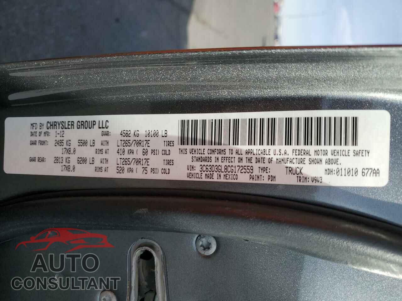 DODGE RAM 3500 2012 - 3C63D3GL8CG172559