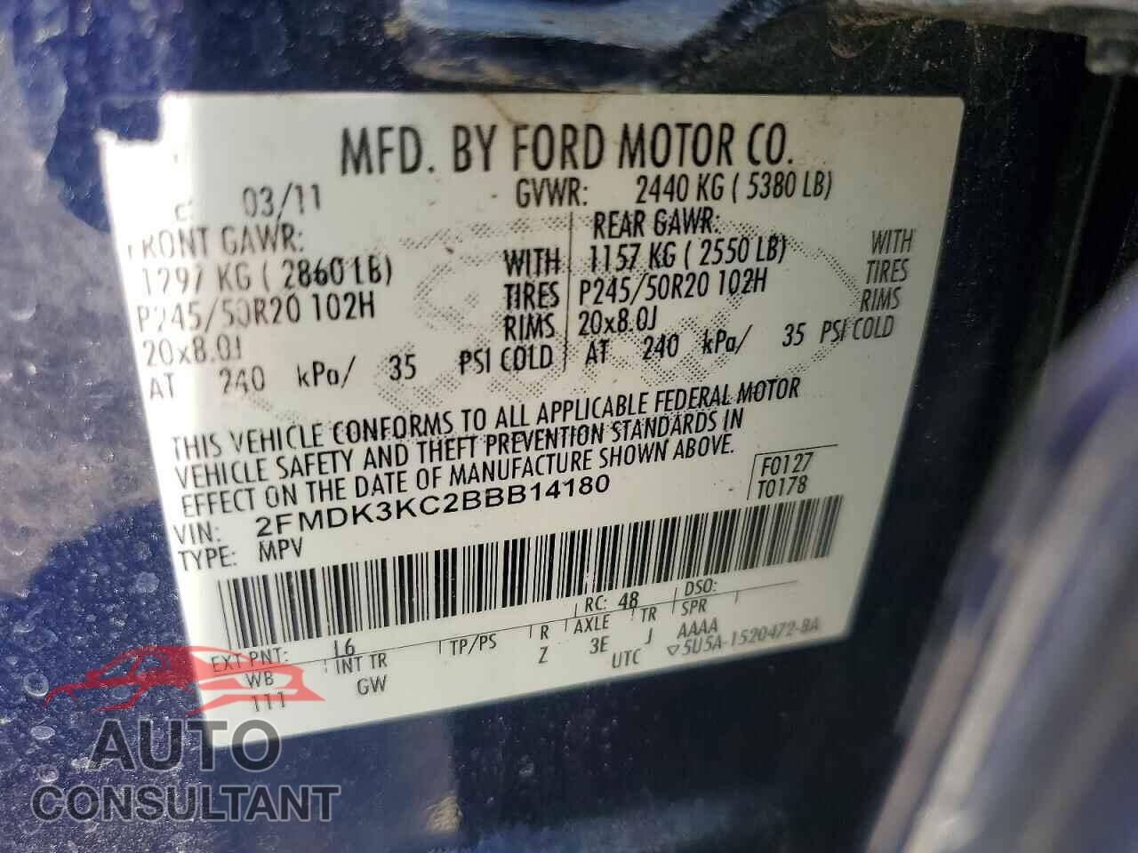 FORD EDGE 2011 - 2FMDK3KC2BBB14180