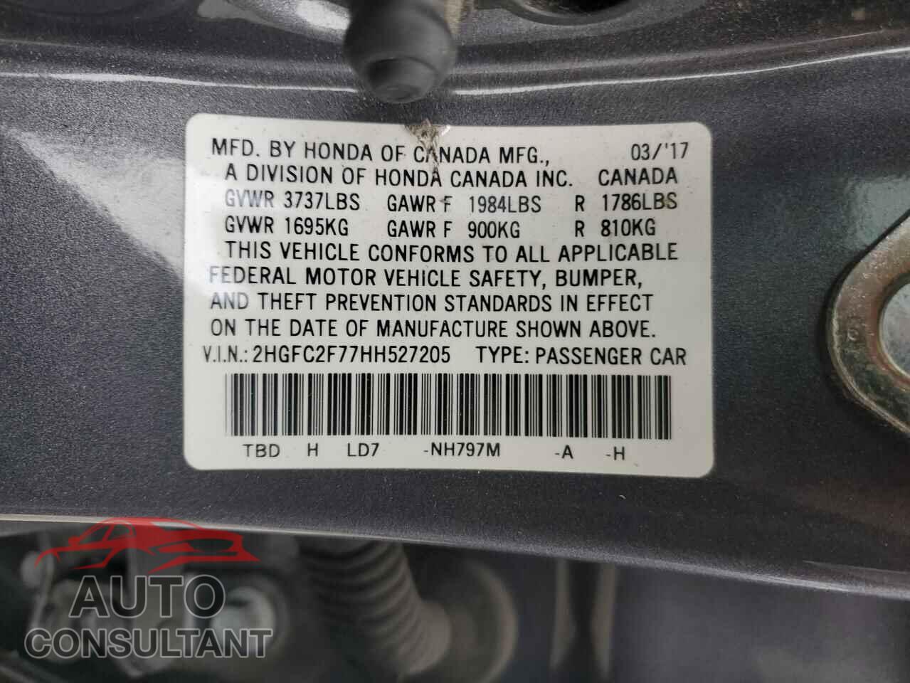 HONDA CIVIC 2017 - 2HGFC2F77HH527205