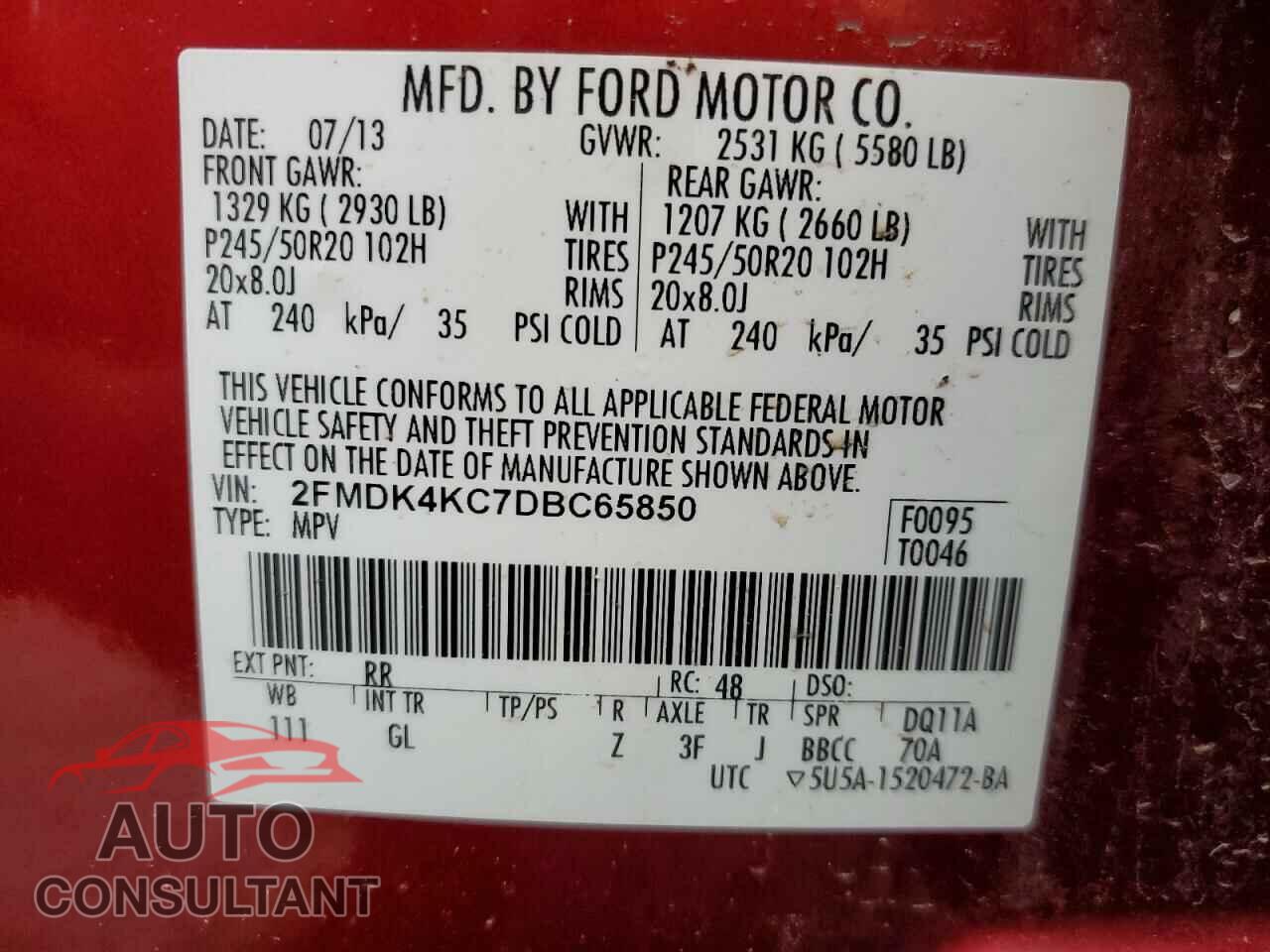 FORD EDGE 2013 - 2FMDK4KC7DBC65850