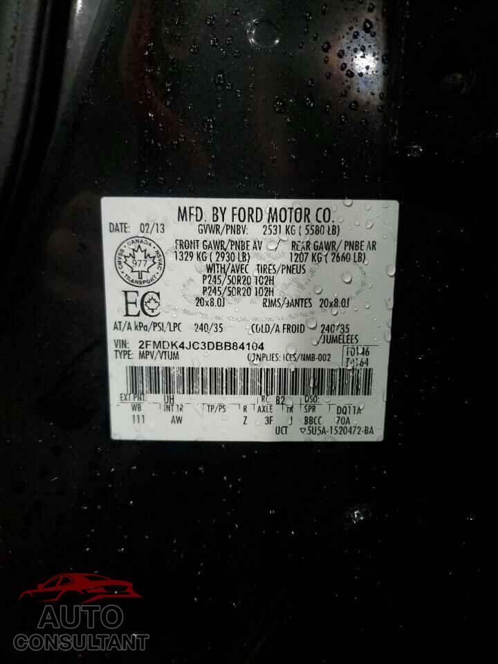 FORD EDGE 2013 - 2FMDK4JC3DBB84104