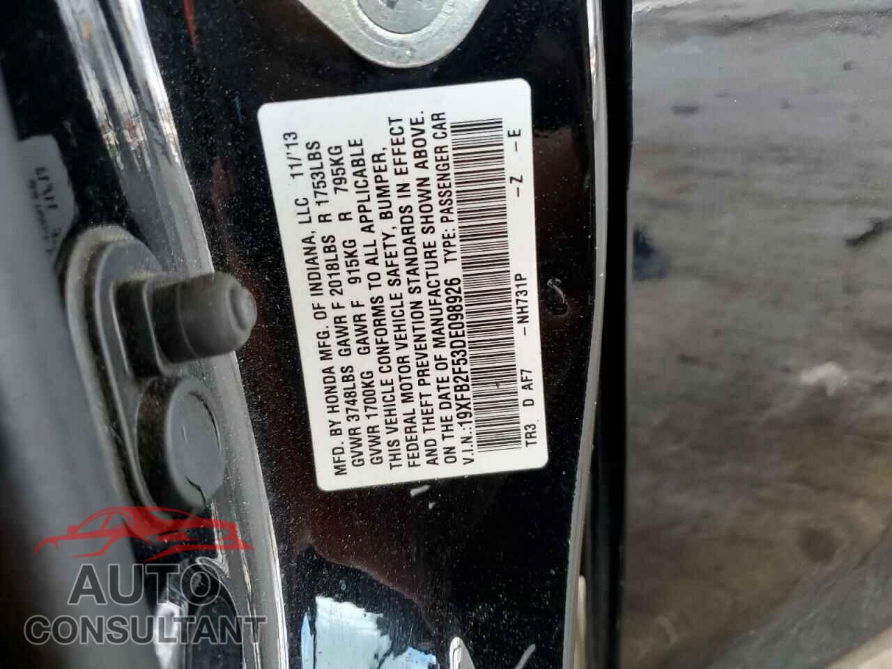 HONDA CIVIC 2013 - 19XFB2F53DE098926
