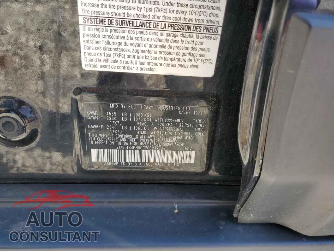 SUBARU OUTBACK 2012 - 4S4BRBGC2C3217722