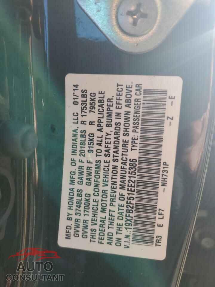 HONDA CIVIC 2014 - 19XFB2F51EE215386