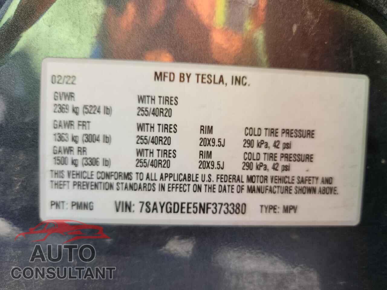 TESLA MODEL Y 2022 - 7SAYGDEE5NF373380