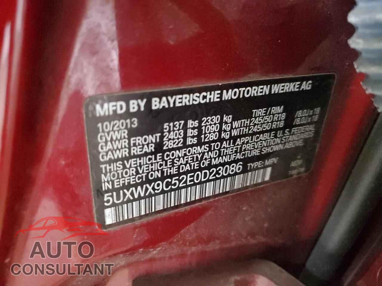 BMW X3 2014 - 5UXWX9C52E0D23086