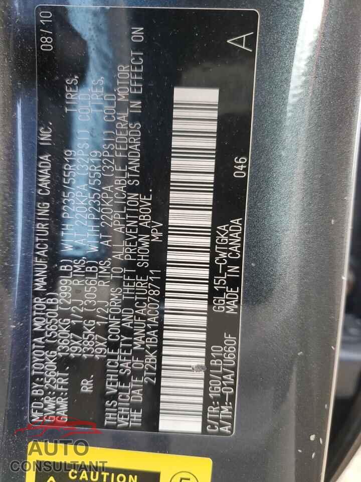 LEXUS RX350 2010 - 2T2BK1BA1AC078711