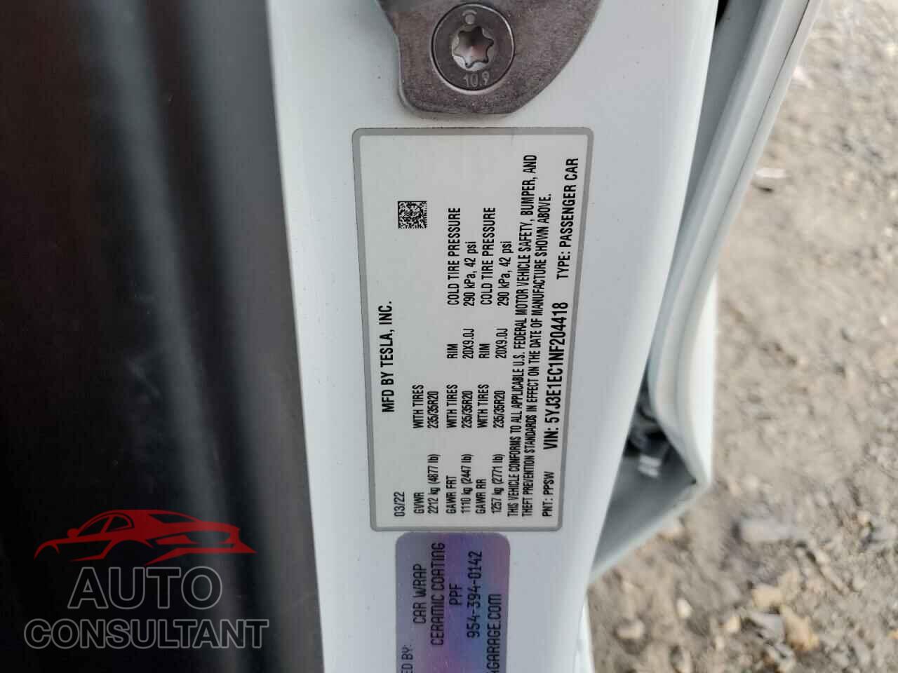 TESLA MODEL 3 2022 - 5YJ3E1EC1NF204418