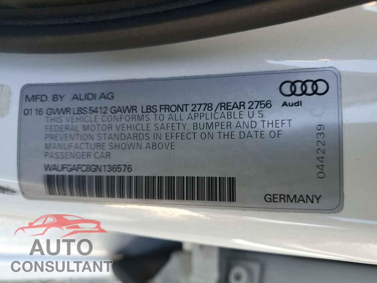 AUDI A6 2016 - WAUFGAFC8GN136576