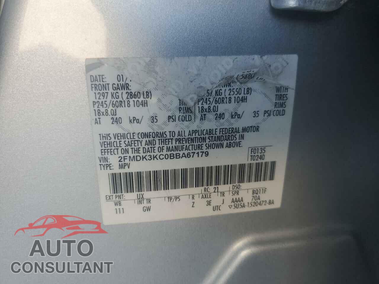 FORD EDGE 2011 - 2FMDK3KC0BBA67179