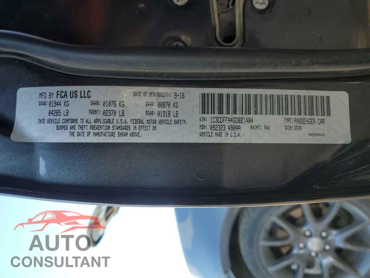 DODGE DART 2016 - 1C3CDFFA4GD821484