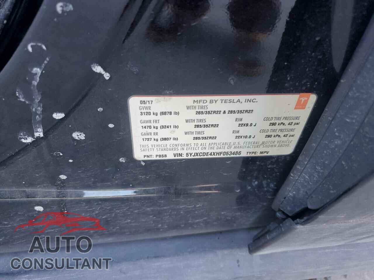 TESLA MODEL X 2017 - 5YJXCDE4XHF053486