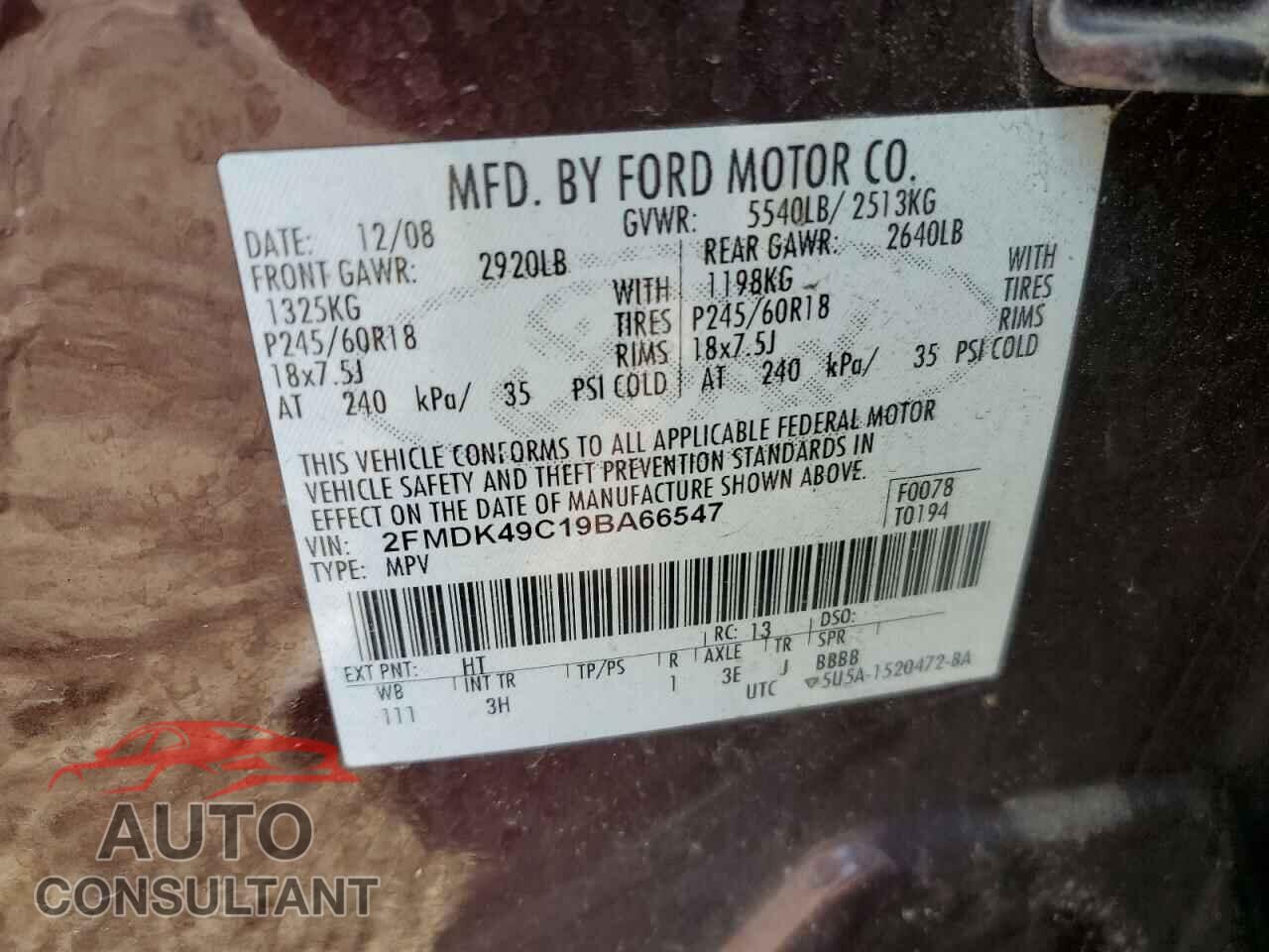 FORD EDGE 2009 - 2FMDK49C19BA66547