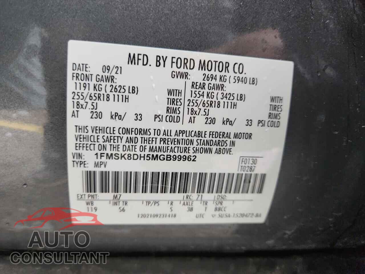 FORD EXPLORER 2021 - 1FMSK8DH5MGB99962