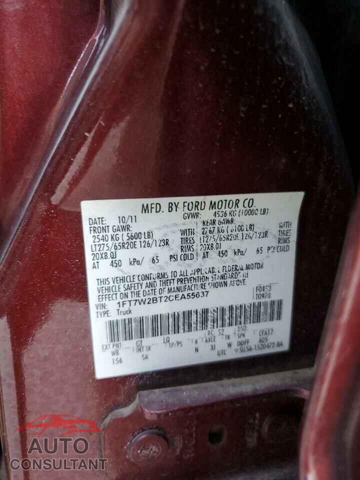 FORD F250 2012 - 1FT7W2BT2CEA55637