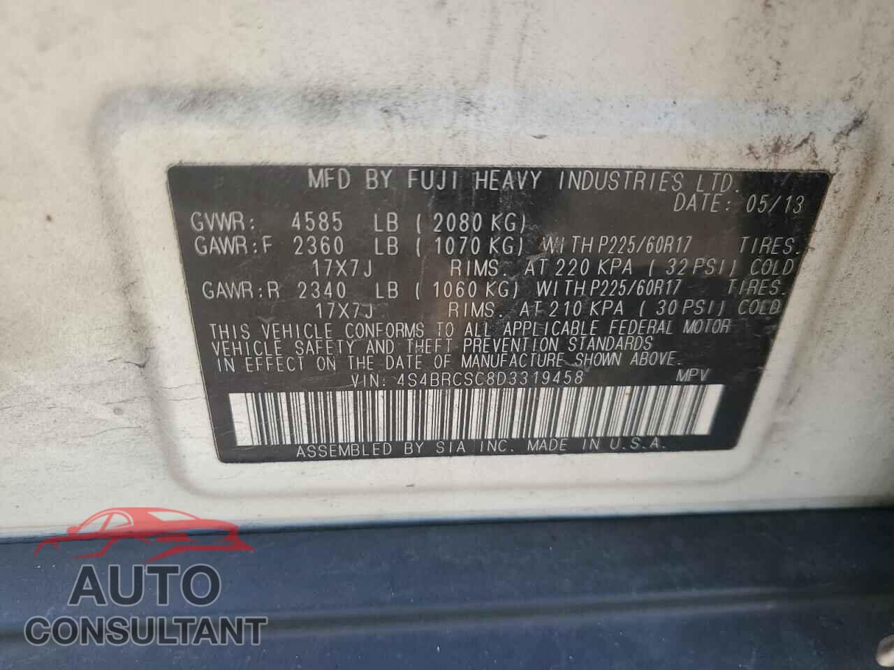 SUBARU OUTBACK 2013 - 4S4BRCSC8D3319458