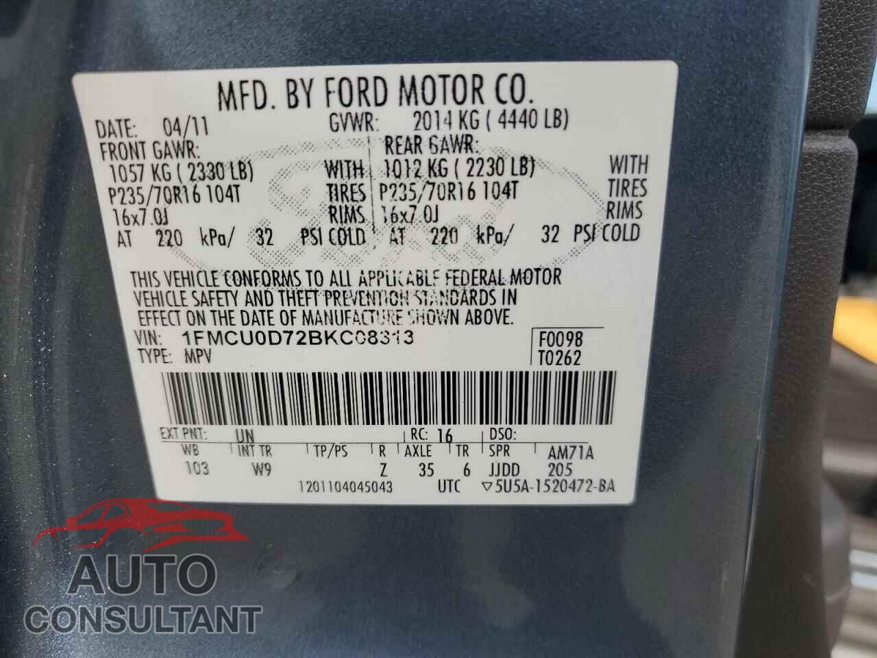 FORD ESCAPE 2011 - 1FMCU0D72BKC08313