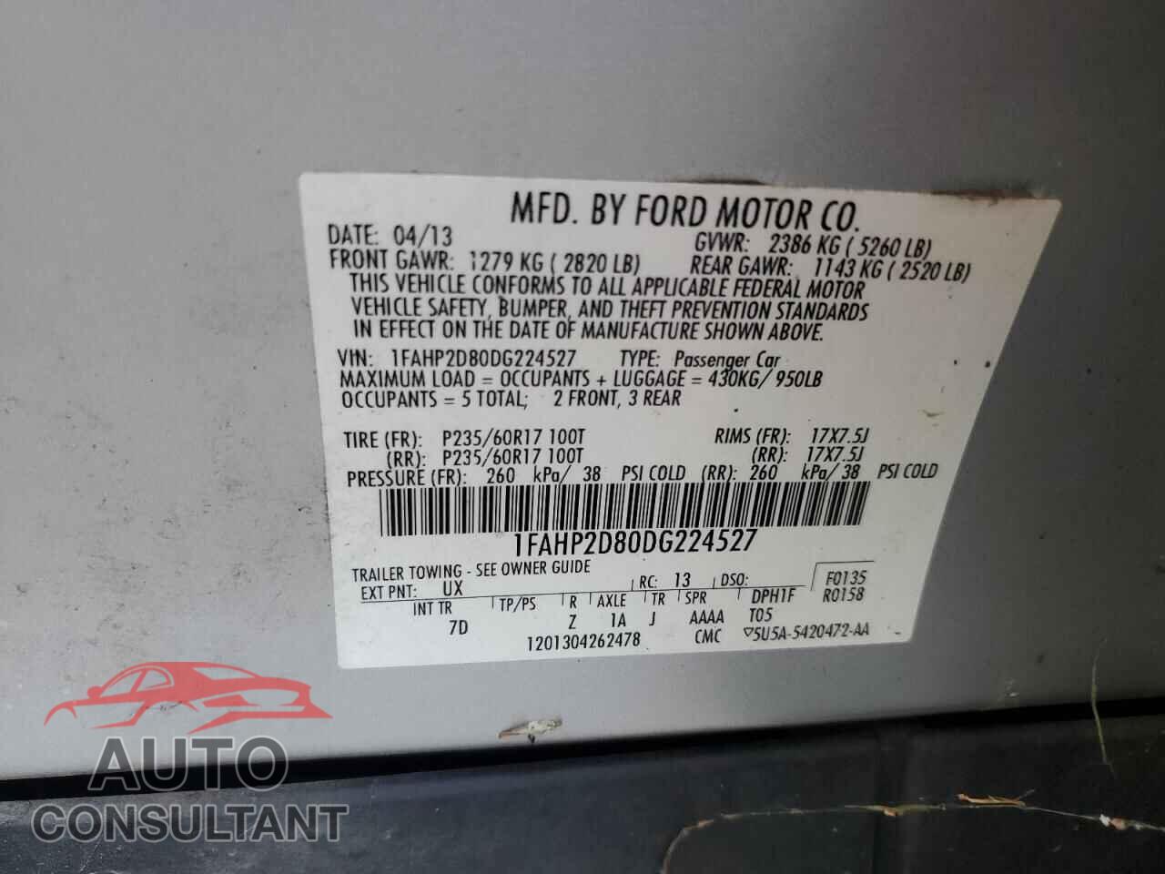 FORD TAURUS 2013 - 1FAHP2D80DG224527