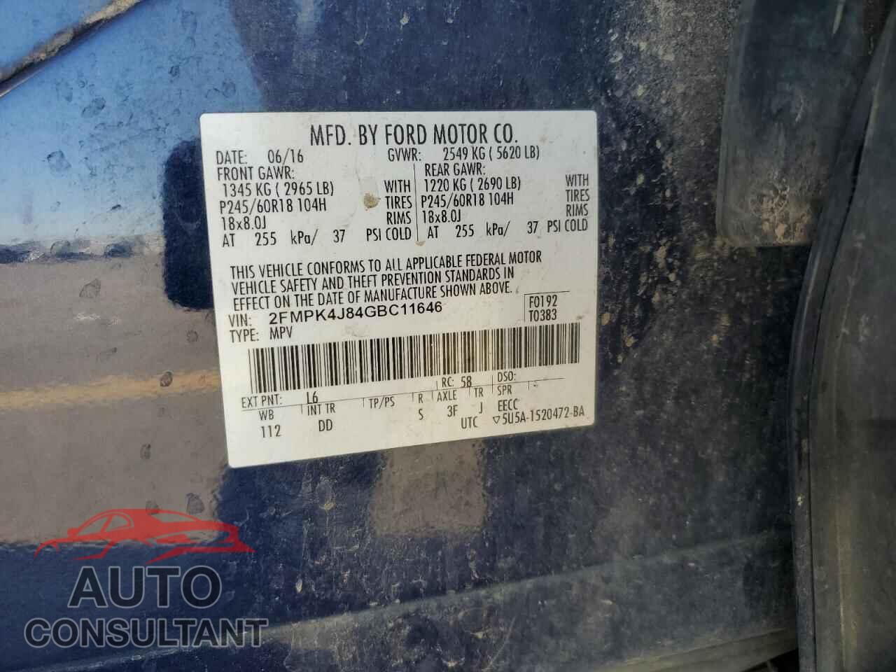 FORD EDGE 2016 - 2FMPK4J84GBC11646