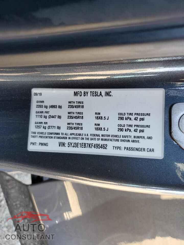 TESLA MODEL 3 2019 - 5YJ3E1EB7KF495462