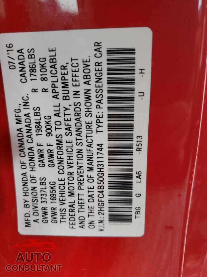 HONDA CIVIC 2016 - 2HGFC4B50GH311744