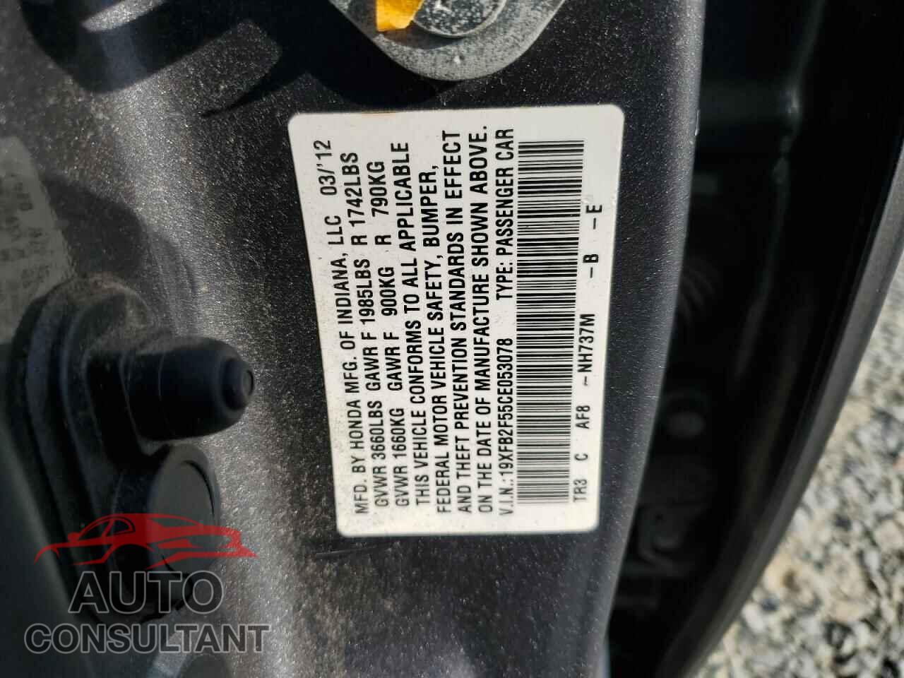 HONDA CIVIC 2012 - 19XFB2F55CE053078