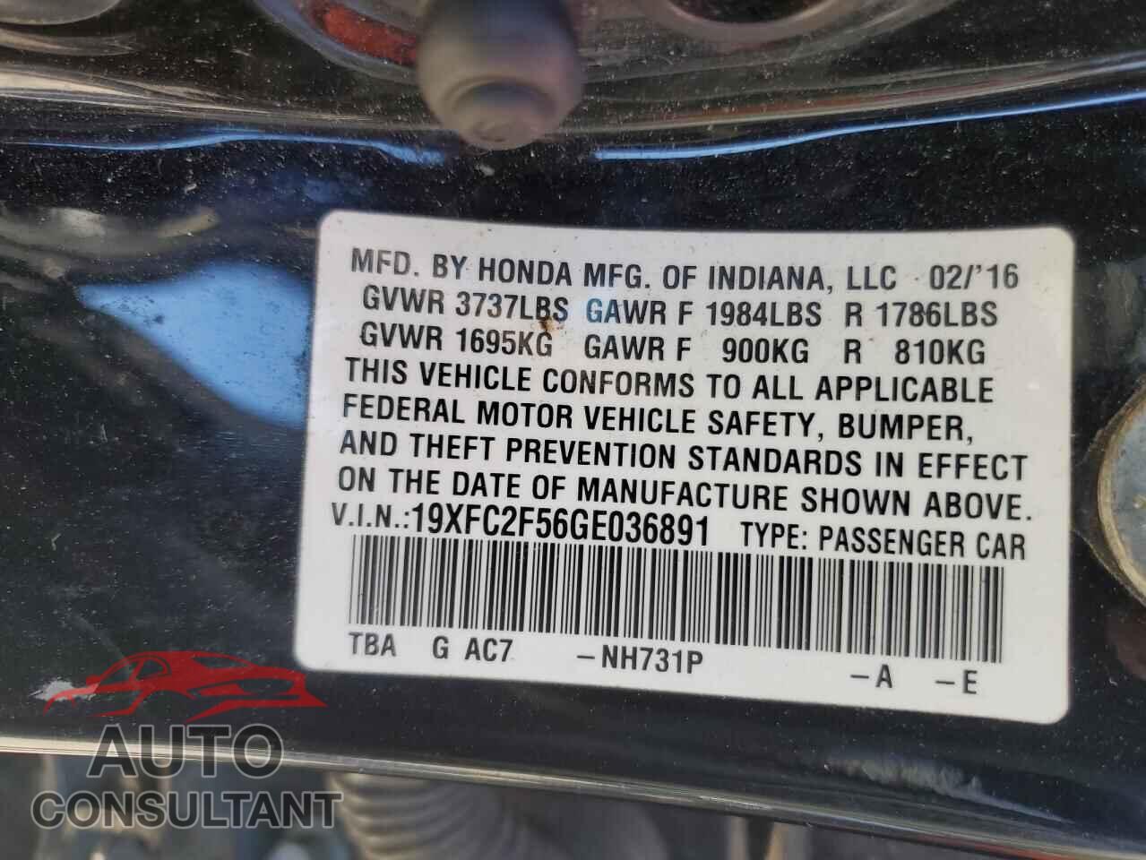HONDA CIVIC 2016 - 19XFC2F56GE036891