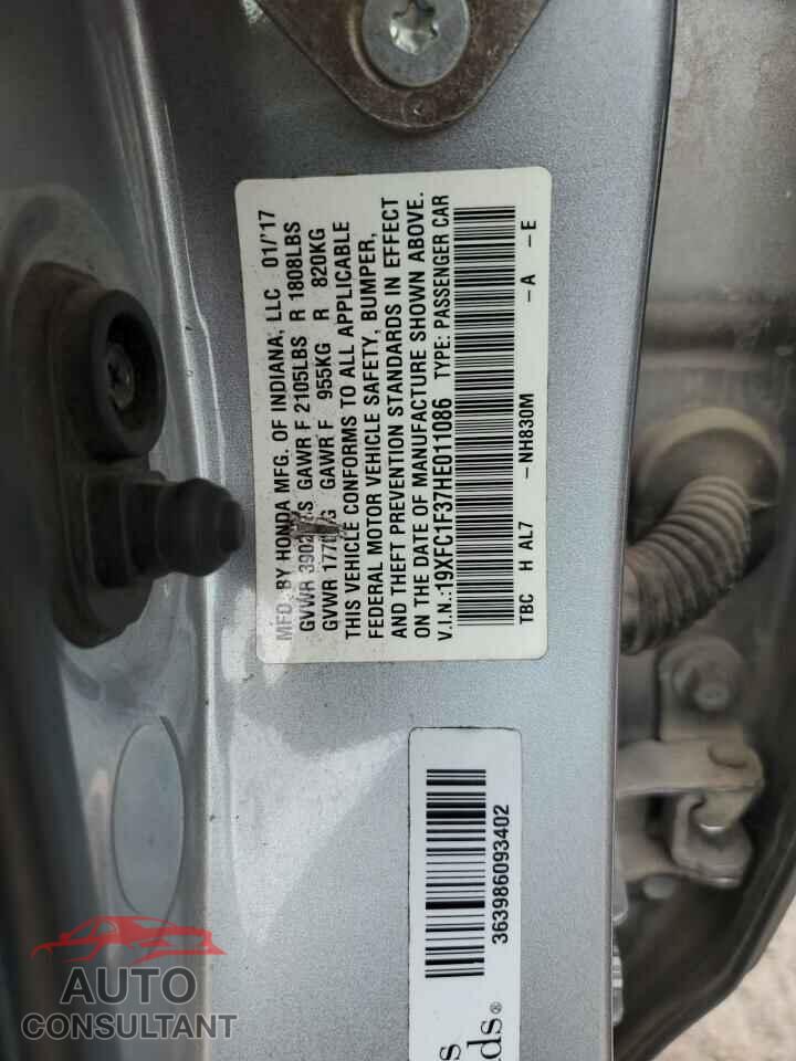 HONDA CIVIC 2017 - 19XFC1F37HE011086