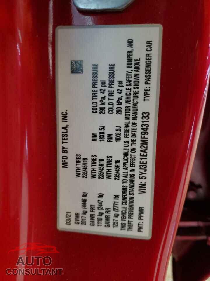 TESLA MODEL 3 2021 - 5YJ3E1EA2MF943133