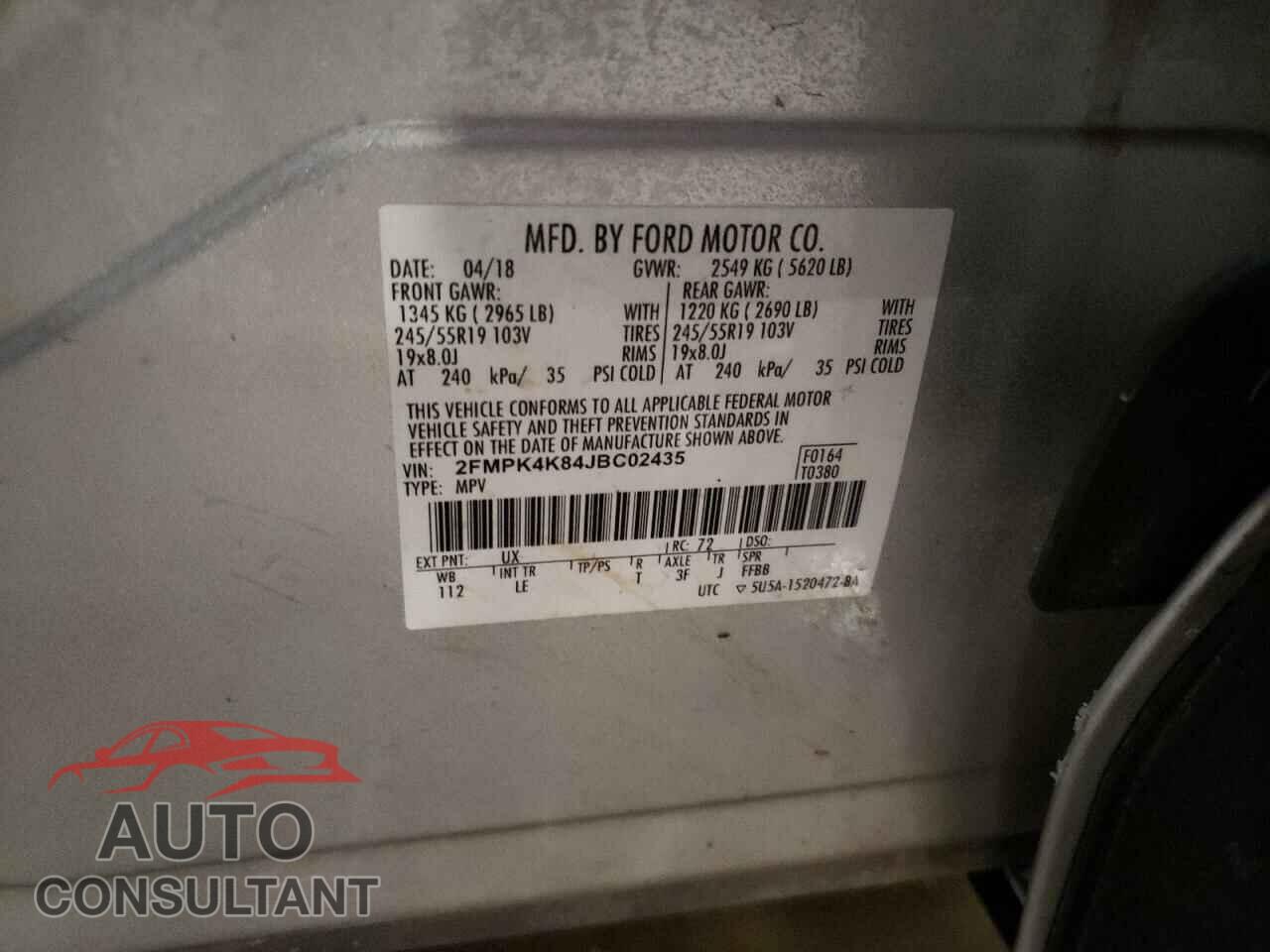 FORD EDGE 2018 - 2FMPK4K84JBC02435
