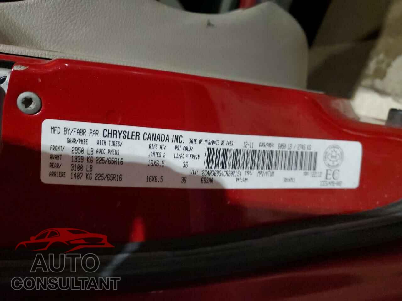 DODGE CARAVAN 2012 - 2C4RDGBG4CR202154
