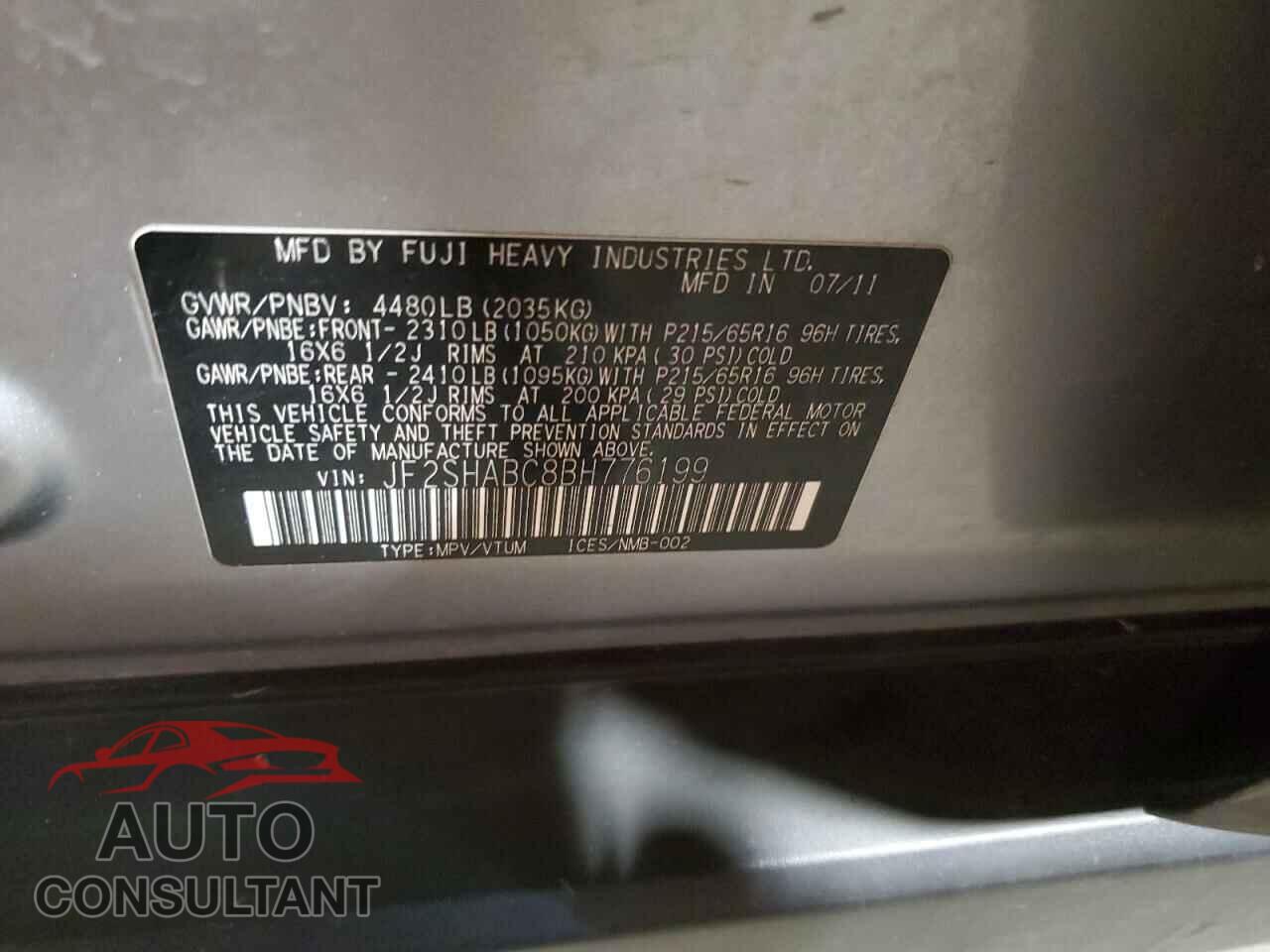 SUBARU FORESTER 2011 - JF2SHABC8BH776199