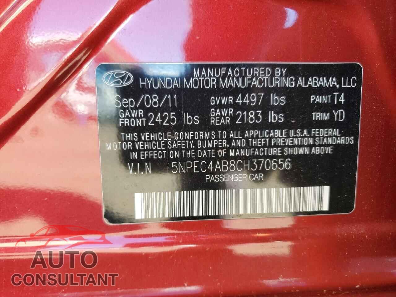 HYUNDAI SONATA 2012 - 5NPEC4AB8CH370656