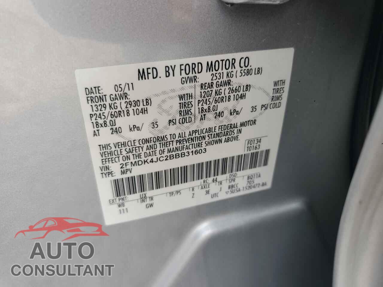 FORD EDGE 2011 - 2FMDK4JC2BBB31603